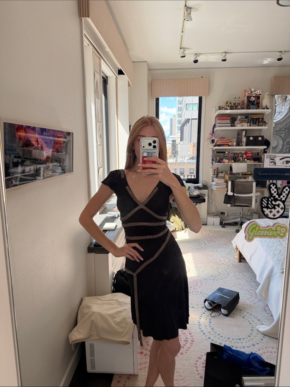 Dolce & Gabbana Chocolate Brown Midi Dress with Metallic Trim - Picture 1 of 3